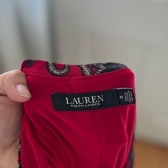 Ralph Lauren Black Label Long Sleeve Red Paisley Jersey Knit Ruched Dress 10 - Picture 2 of 5